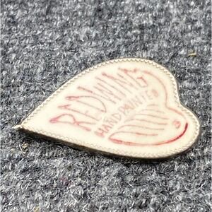 Red Wing Heart Pin Pottery Hand Painted Backstamp Silver Tone SS Vintage